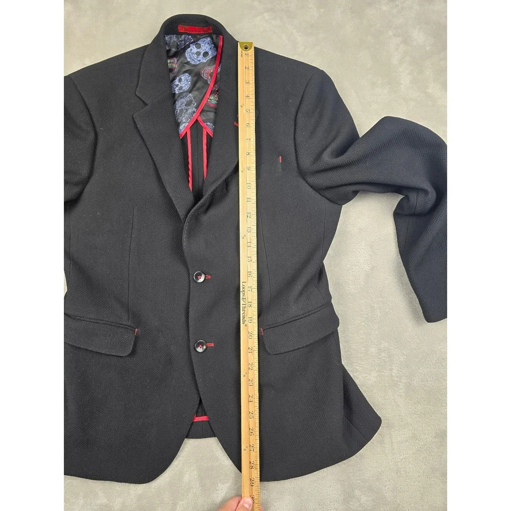 7 Downie St Sport Coat Mens 38R Black Skull Lining Textured Two Button Blazer
